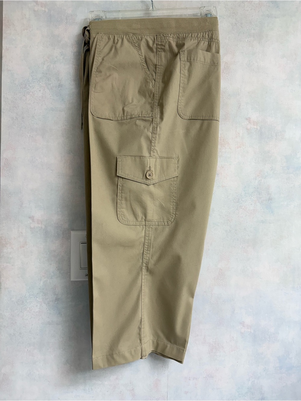 L Capri Easy Fit Through Hip & Thigh by St John’s Bay, Khaki, Pockets, Pull On